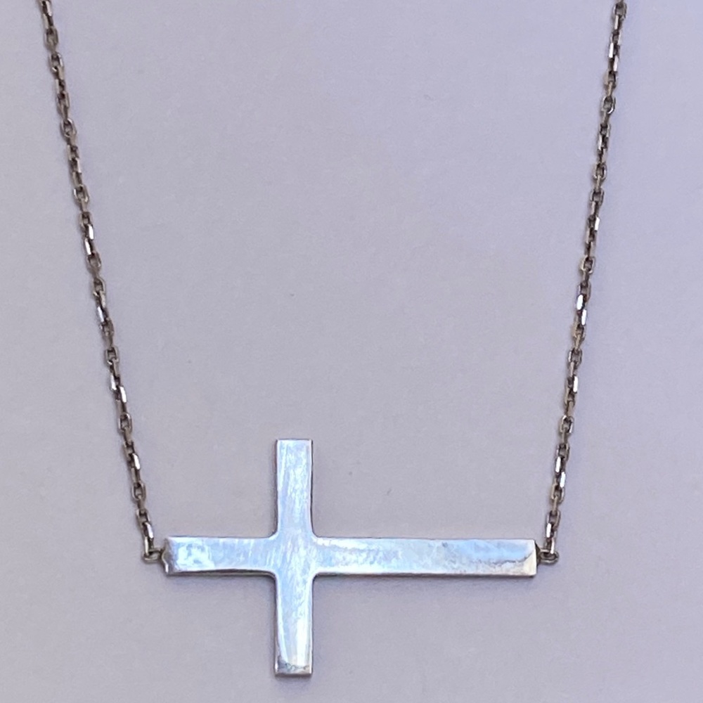 925 Silver cross sideways necklace rhodium plated